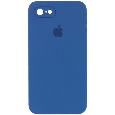 Чехол для Apple iPhone 7 / 8 / SE (2020) Silicone Full camera закрытый низ + защита камеры (Синий / Navy blue) квадратные борты