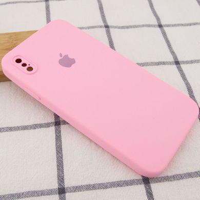 Чехол для iPhone X/Xs Silicone Full camera закрытый низ + защита камеры (Розовый / Light pink) квадратные борты