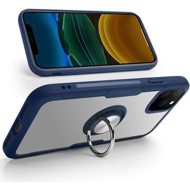 TPU+PC чехол Deen CrystalRing под магнитный держатель для Apple iPhone 11 Pro (5.8") (Бесцветный / Темно-синий)