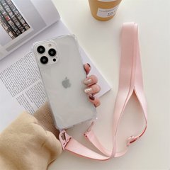 Чехол для iPhone 12 / 12 Pro прозрачный с ремешком Pink