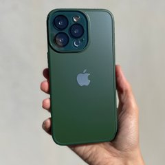 Чохол для iPhone 13 Скляний матовий + скло на камеру з мікрофіброю TPU+Glass Sapphire Midnight Forest green