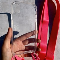 Чехол для iPhone X / XS прозрачный с ремешком Hot Pink