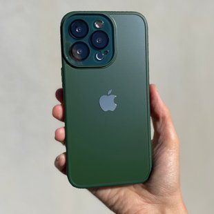 Чохол для iPhone 13 Скляний матовий + скло на камеру з мікрофіброю TPU+Glass Sapphire Midnight Forest green