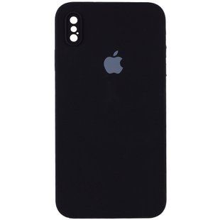 Чехол для iPhone X/Xs Silicone Full camera закрытый низ + защита камеры (Черный / Black) квадратные борты