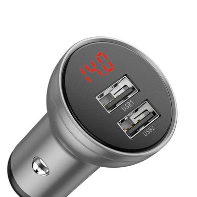 Адаптер автомобільний BASEUS Digital Display Dual USB | 2USB, 4.8A, 24W | (CCBX-0S) silver