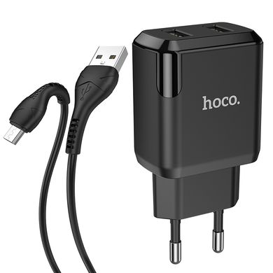 Адаптер сетевой HOCO Micro USB cable Speedy dual port charger set N7 |2USB, 2.1A| (Safety Certified) black