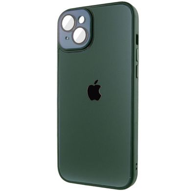 Чехол для iPhone 13 Стеклянный матовый + стекло на камеру с микрофиброй TPU+Glass Sapphire Midnight Forest green