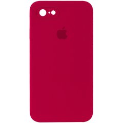 Чехол для iPhone 6/6s Silicone Full camera закрытый низ + защита камеры Красный / Rose Red квадратные борты