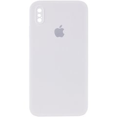 Чехол для Apple iPhone XS Max Silicone Full camera / закрытый низ + защита камеры (Белый / White) квадратные борты