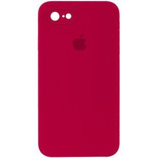 Чехол для iPhone 6/6s Silicone Full camera закрытый низ + защита камеры Красный / Rose Red квадратные борты