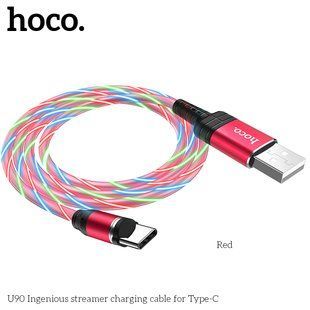 Кабель HOCO Type-C магнитный RGB LED Ingenious streamer U90 |1M, 2A| Red