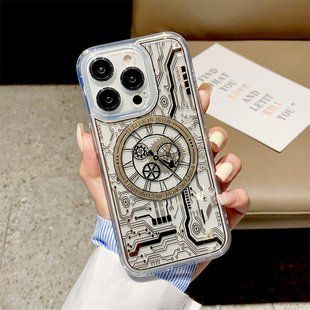 Чехол для iPhone 14 Plus прозрачный Mechanical Watches Case with MagSafe Gold