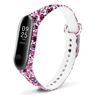Силиконовый ремешок с рисунком для Xiaomi Mi Band 5 (Сердца орнамент / Белый)
