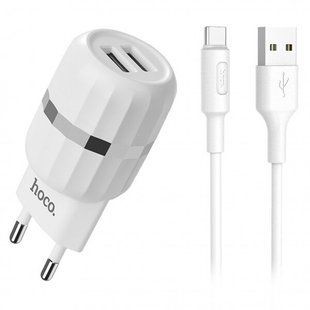 СЗУ HOCO C41A Wisdom 2USB / 2,4A + Type-C White