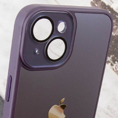 Чехол для iPhone 14 Plus Стеклянный матовый + стекло на камеру с микрофиброй TPU+Glass Sapphire Midnight Deep Purple