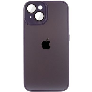 Чехол для iPhone 14 Plus Стеклянный матовый + стекло на камеру с микрофиброй TPU+Glass Sapphire Midnight Deep Purple