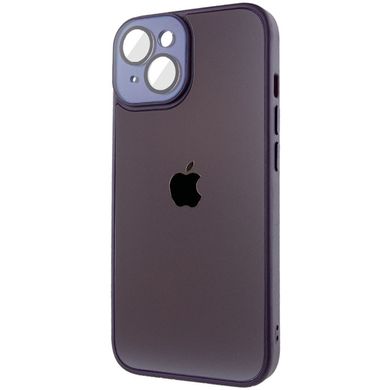 Чохол для iPhone 14 Plus Скляний матовий + скло на камеру з мікрофіброю TPU+Glass Sapphire Midnight Deep Purple