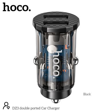 Адаптер автомобільний HOCO double ported car charger DZ3 | 2USB, 2.4A | black
