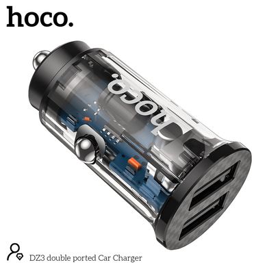 Адаптер автомобільний HOCO double ported car charger DZ3 | 2USB, 2.4A | black
