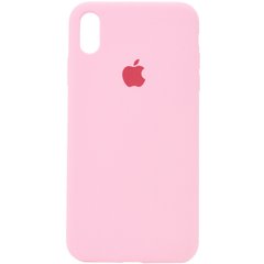 Чехол silicone case for iPhone X/XS с микрофиброй и закрытым низом Light Pink