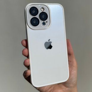 Чехол для iPhone 14 Plus Стеклянный матовый + стекло на камеру с микрофиброй TPU+Glass Sapphire Midnight White