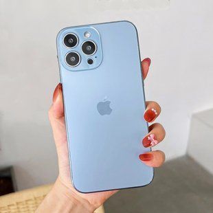 Чехол для Iphone 14 Стеклянный матовый + стекло на камеру TPU+Glass Sapphire matte case Sierra Blue