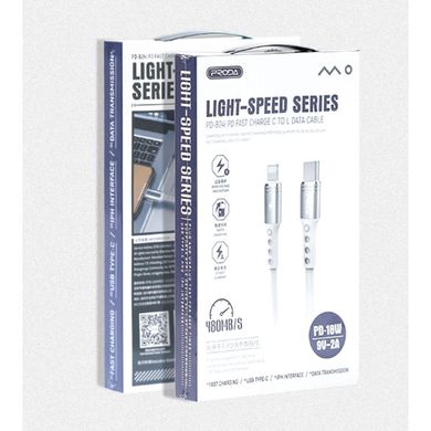 Кабель PRODA Type-C to Lightning Light Speed Series PD-B24i |1m, 2A, 18W/PD| White, White