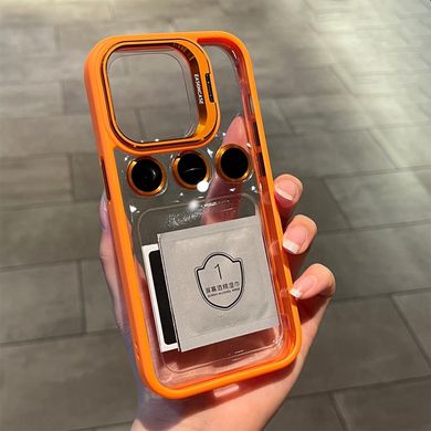 Чехол с подставкой для iPhone 13 Pro Lens Shield + стекла на камеру Orange