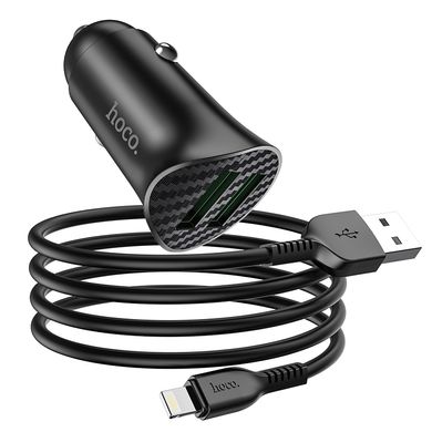 Адаптер автомобільний HOCO lightning cable Farsighted dual port QC3.0 car charger set Z39 | 2USB, QC3.0, 3A / 18W | black