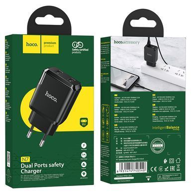 Адаптер сетевой HOCO Speedy dual port charger N7 |2USB, 2.1A| (Safety Certified) black