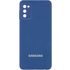 Чехол для Samsung Galaxy A03s Silicone Full camera закрытый низ + защита камеры Синий / Navy Blue