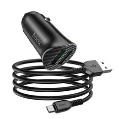 Адаптер автомобільний HOCO Micro USB cable Farsighted dual port QC3.0 car charger set Z39 | 2USB, QC3.0, 3A / 18W | black