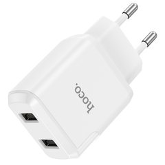 Адаптер мережевий HOCO Speedy dual port charger N7 | 2USB, 2.1A | (Safety Certified) white