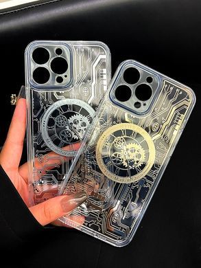 Чехол для iPhone 14 Pro прозрачный Mechanical Watches Case with MagSafe Silver