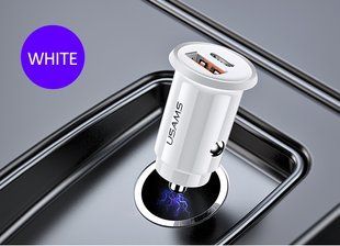 Адаптер автомобильный USAMS Fast Charging US-CC086 C12 |1USB/1Type-C, 5A, QC4.0/PD3.0|	white
