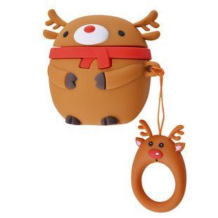Силиконовый футляр Happy New Year с кольцом для наушников AirPods (Олень / Коричневый)