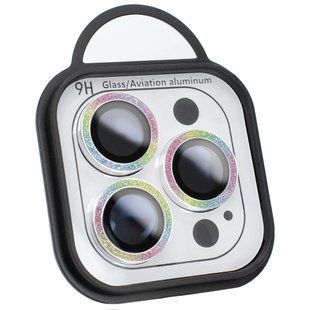Защитное стекло Metal Sparkles на камеру (в упак.) для Apple iPhone 13 Pro / 13 Pro Max (Сиреневый/ Rainbow)