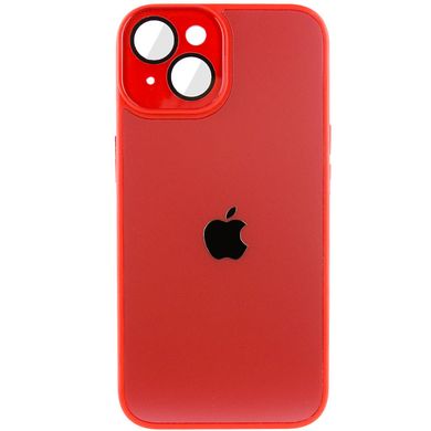 Чехол для iPhone 14 Plus Стеклянный матовый + стекло на камеру с микрофиброй TPU+Glass Sapphire Midnight Red