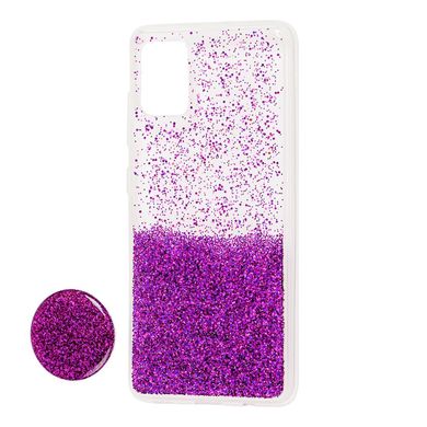 Чехол для Samsung Galaxy A71 (A715) Fashion блестки + popsocket фиолетовый