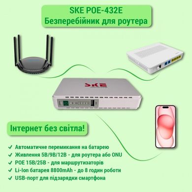 Джерело безперебійного живлення роутера Mini DC UPS POE-432E 8800mAh ДБЖ Повербанк для роутера