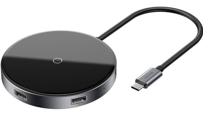 HUB Baseus Circular Mirror Wireless (TYPE-C to USB 3.0*1+USB2.0*3/TYPE-C PD черный, Черный