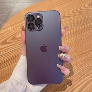 Чехол для Iphone 14 Стеклянный матовый + стекло на камеру TPU+Glass Sapphire matte case Purple