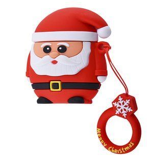 Силиконовый футляр Happy New Year с кольцом для наушников AirPods (Санта / Красный)
