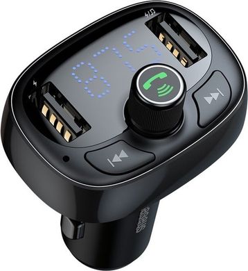Автомобильное зарядное устройство BASEUS T typed with Bluetooth FM (Standard edition) S-09A |2USB, 2.4A/1A| серый, серый
