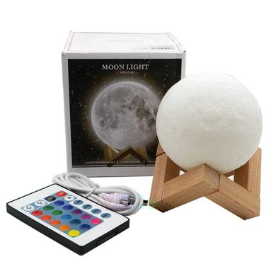 Великий настільний світильник з пультом на акумуляторі 18 см Magic 3D Moon Light RGB Місяць