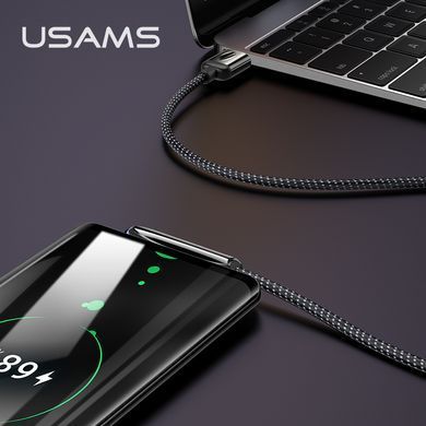 Кабель USAMS Type-C Right-angle Zinc Alloy Braided with Light US-SJ363 U34 |1.2m, 5A| Black, Black
