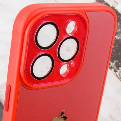 Чехол для iPhone 14 Pro Стеклянный матовый + стекло на камеру с микрофиброй TPU+Glass Sapphire Midnight Red