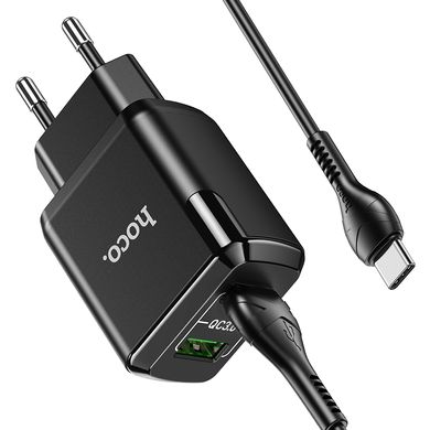 Адаптер сетевой HOCO Type-C Cable Charmer dual port charger set N6 |2USB, 3A, 2xQC3.0, 18W| (Safety Certified)	black
