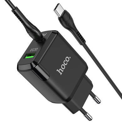 Адаптер сетевой HOCO Type-C to Type-C Cable Favor dual port N5 |1USB/1Type-C, PD20W/QC3.0, 3A| (Safety Certified) Black