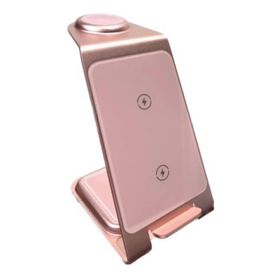 Бездротова зарядка стенд 3 in 1 Smart Pure Metal WL 15 Вт Pink